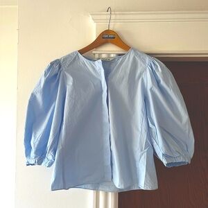 Zara. Light Blue Puff Sleeve Blouse